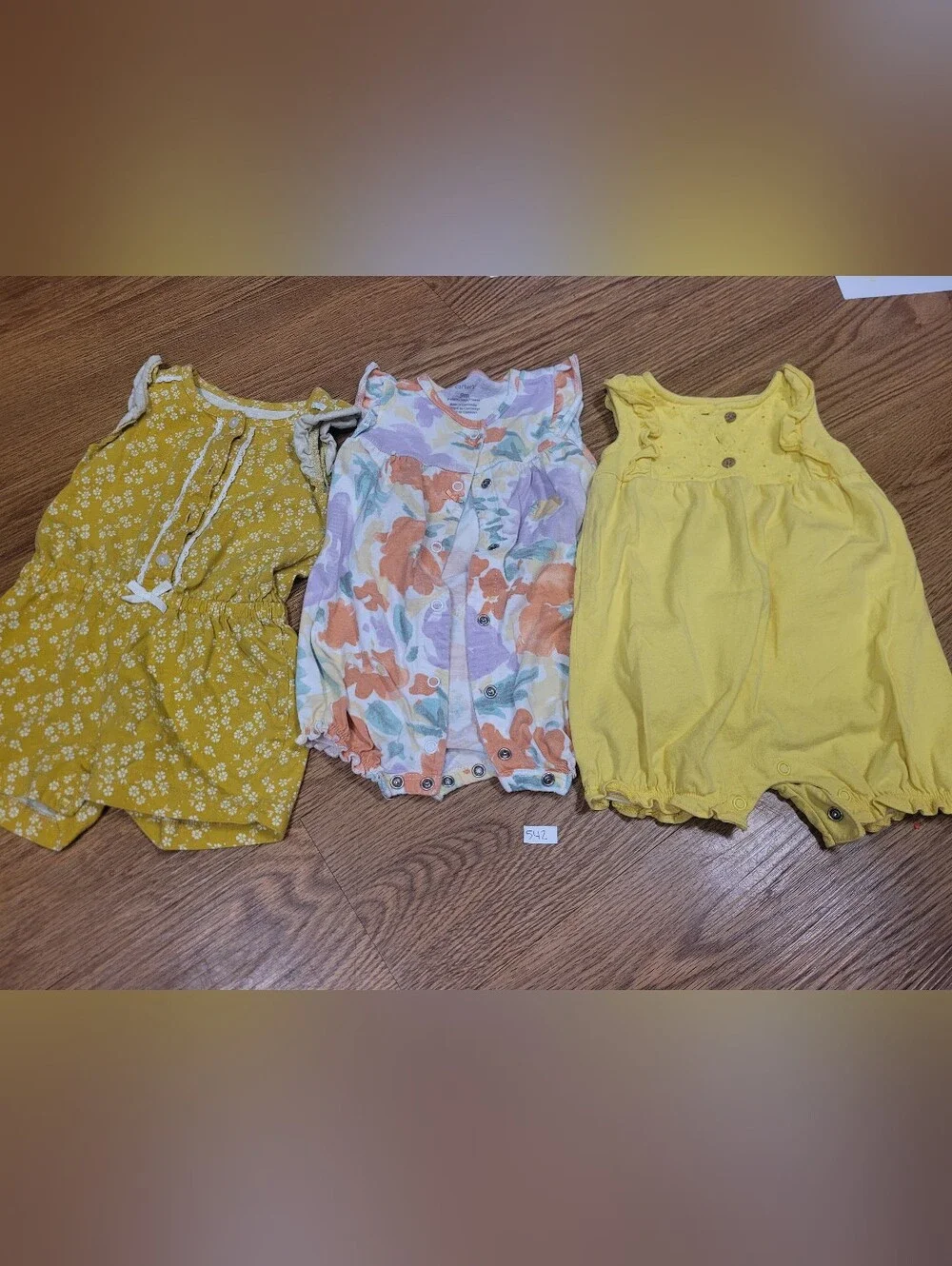 Carters Set Of 3 Baby Rompers 9 Months Yellow Floral